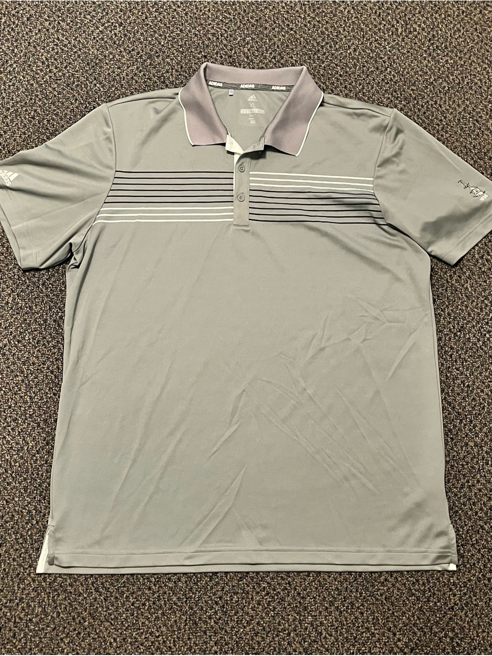 adidas Men's Light Gray Polo with Horizontal Stripe Detail